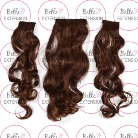 Sintetici clip-on extension di capelli a 3 fasce - ricci, castano marrone 30T33, 50 cm