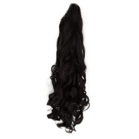 Coda sintetica su pinza - riccia, nero F1, 45 cm