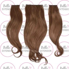 Sintetici clip-on extension di capelli a 3 fasce - ricci, meches marroni 4/27/613, 50 cm