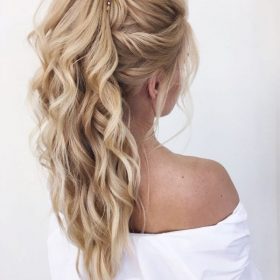 Coda sintetica su pinza - riccia, biondo miele con punte bionde F23, 45 cm