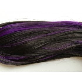Coda sintetica su nastro - liscia, marrone scuro con meches viola, 56 cm