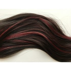 Coda sintetica su nastro - liscia, marrone scuro con meches rosse, 56 cm