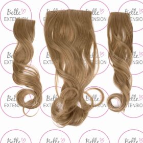 Sintetici clip-on extension di capelli a 3 fasce - ricci, scuro con meches bionde F39, 50 cm