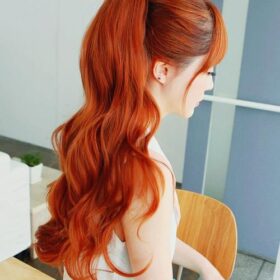 Coda sintetica su pinza - riccia, arancione marrone S2, 45 cm