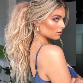 Coda sintetica su nastro - riccia, cappuccino Y5, 45 cm