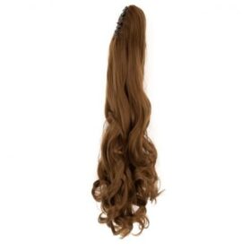 Coda sintetica su pinza - riccia, marrone chiaro F6, 45 cm