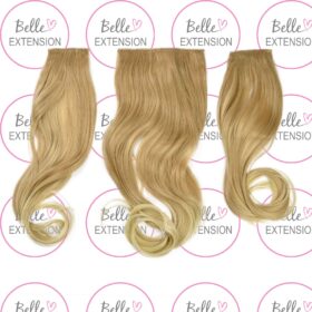 Sintetici clip-on extension di capelli a 3 fasce - ricci, biondo miele con punte bionde F23, 50 cm