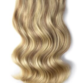 Clip on 100% remy extension di capelli a 8 fasce - densità doppia, lisci, biondo scuro-biondo chiaro beige #14/22 mix