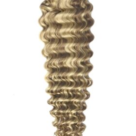 Clip on 100% remy extension di capelli a 8 fasce - ricci, marrone più chiaro-biondo chiaro soleggiato #18/613 mix