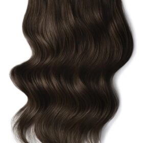 Clip on 100% remy extension di capelli a 8 fasce - densità doppia, lisci, marrone scuro #3