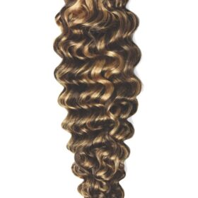 Clip on 100% remy extension di capelli a 8 fasce - ricci, marrone cioccolato-biondo fragola #4/27 mix