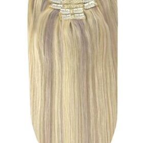 Clip on 100% remy extension di capelli a 8 fasce - densità tripla, lisci, biondo chiaro-grigio sabbia #60/SS