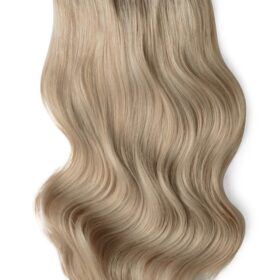 Clip on 100% remy extension di capelli a 8 fasce - densità doppia, lisci, grigio sabbia SS
