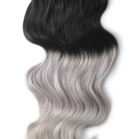 Clip on 100% remy extension di capelli - ombre, densità doppia, lisci, nero naturale-grigio argento #T1B/SG